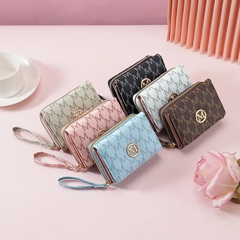 Women'S Bags - Threefold Zipper Wallet with Letter Pattern,